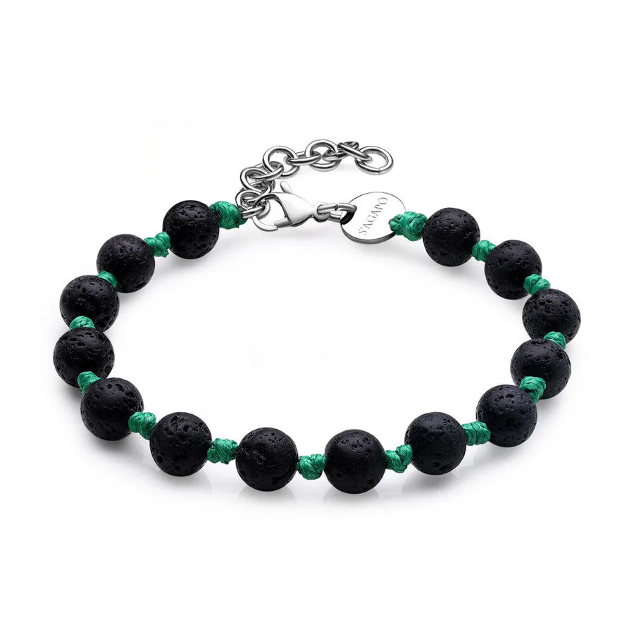 SRT23 Bracciale S'AGAPò RIOT con cordino cerato Verde e Lava Stone