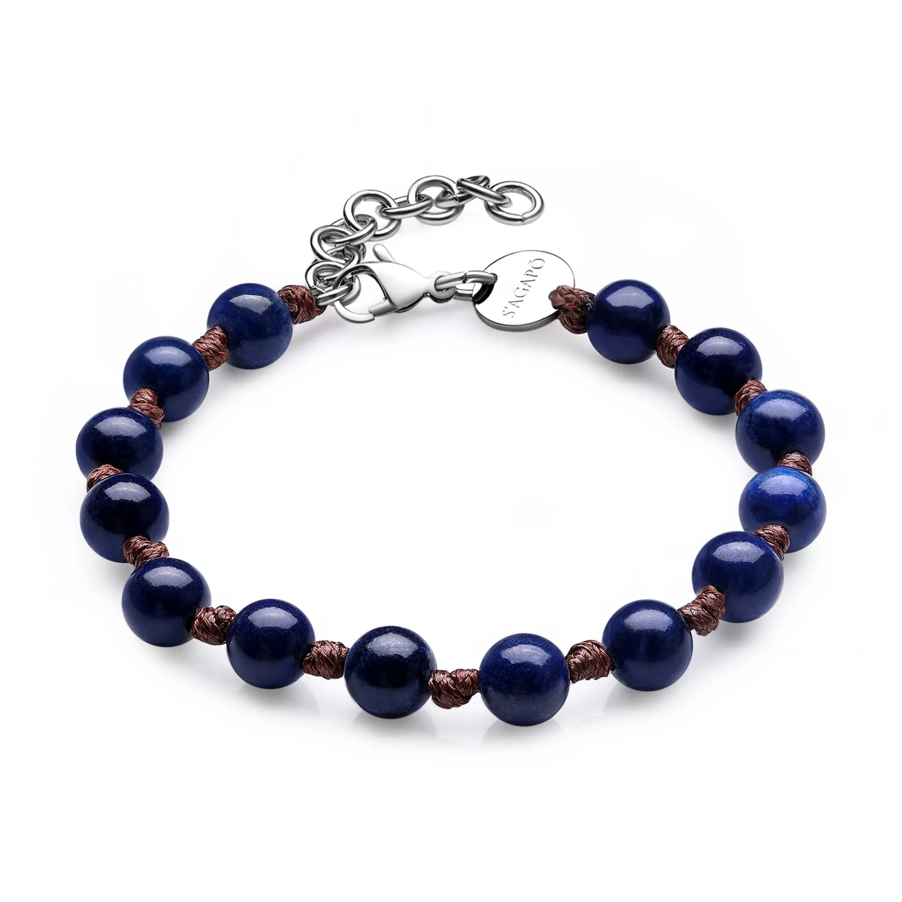 BRACCIALE SAGAPÒ RIOT UOMO CORDINO MARRONE SODALITE BLU - SRT25