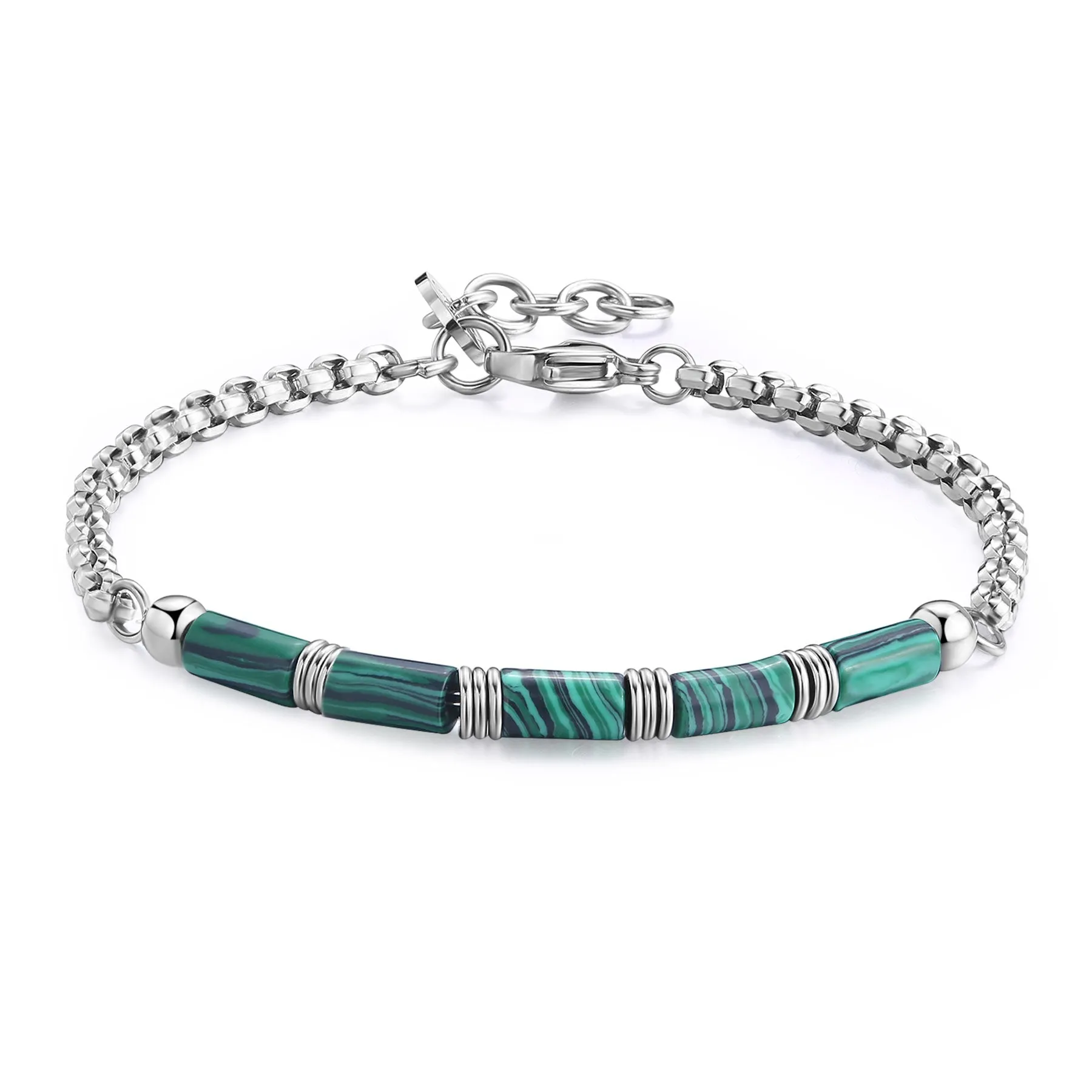 BRACCIALE SAGAPÒ RIOT UOMO IN ACCIAIO MALACHITE VERDE - SRT28