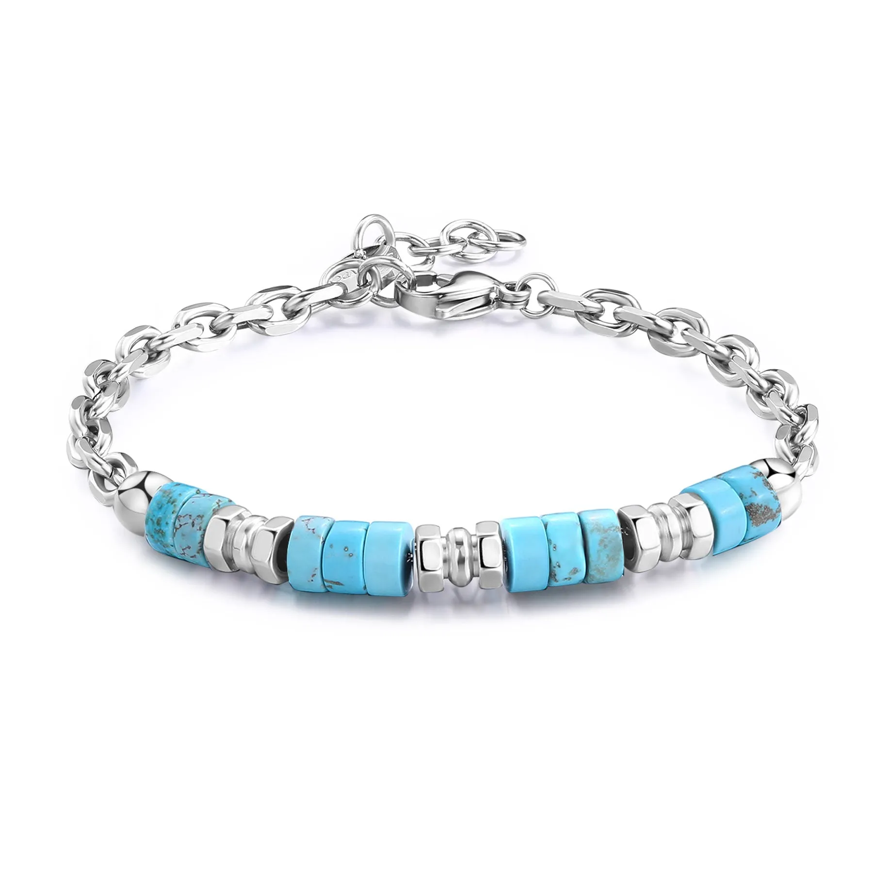 BRACCIALE SAGAPÒ RIOT UOMO IN ACCIAIO DISCHETTI IN TURCHESE - SRT31