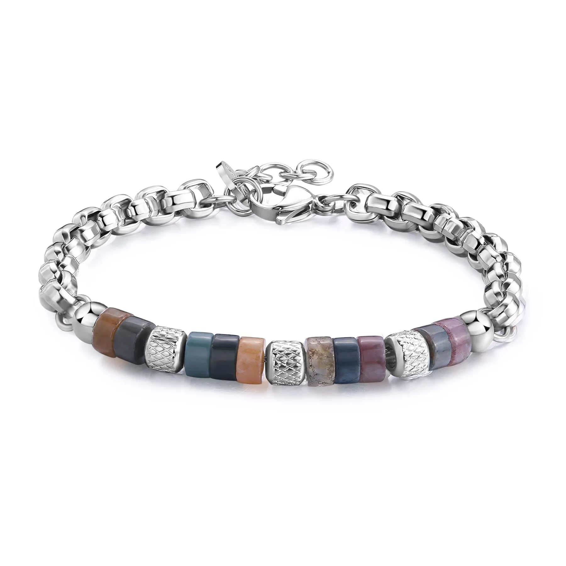 BRACCIALE SAGAPÒ RIOT UOMO IN ACCIAIO AGATA MUSCHIATA MULTICOLOR - SRT34