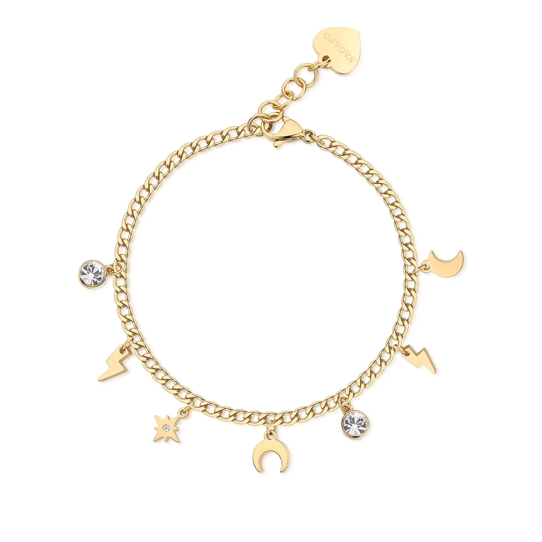 BRACCIALE SAGAPÒ MESSAGE PVD ORO CHARMS LUNA SAETTA STELLA CRISTALLI - SSG16