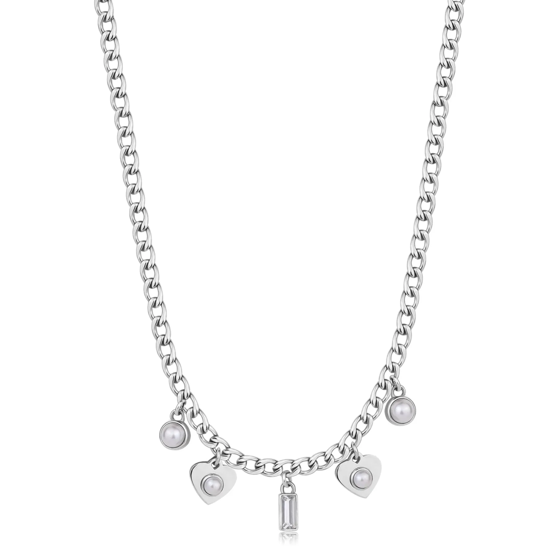 COLLANA SAGAPÒ MESSAGE PENDENTI PERLE CUORI E CRISTALLO RETTANGOLARE - SSG29