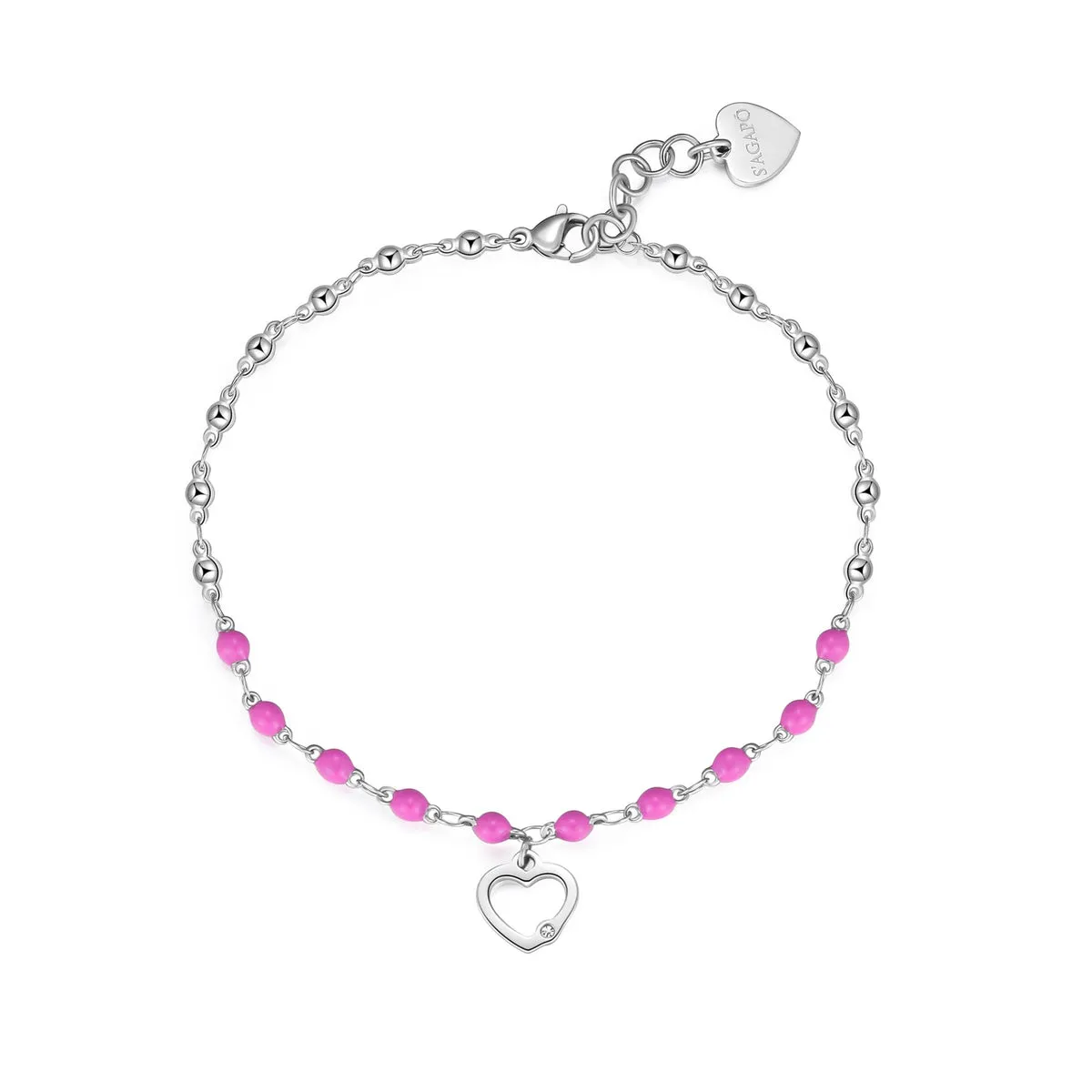 SVB17 Cavigliera S'AGAPò Vibes con smalto Fucsia e Charm a forma di Cuore