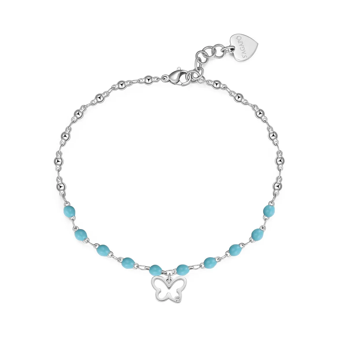 SVB18 Cavigliera S'AGAPò Vibes con smalto turchese e Charm a forma di Farfalla