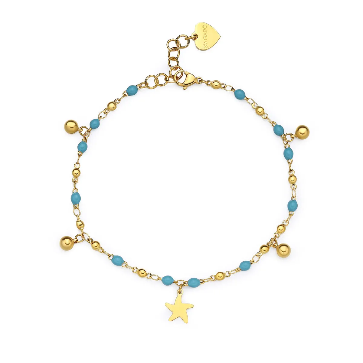 SVB65 Cavigliera S'AGAPò Vibes con smalto turchese e Charm a forma di Stella Marina