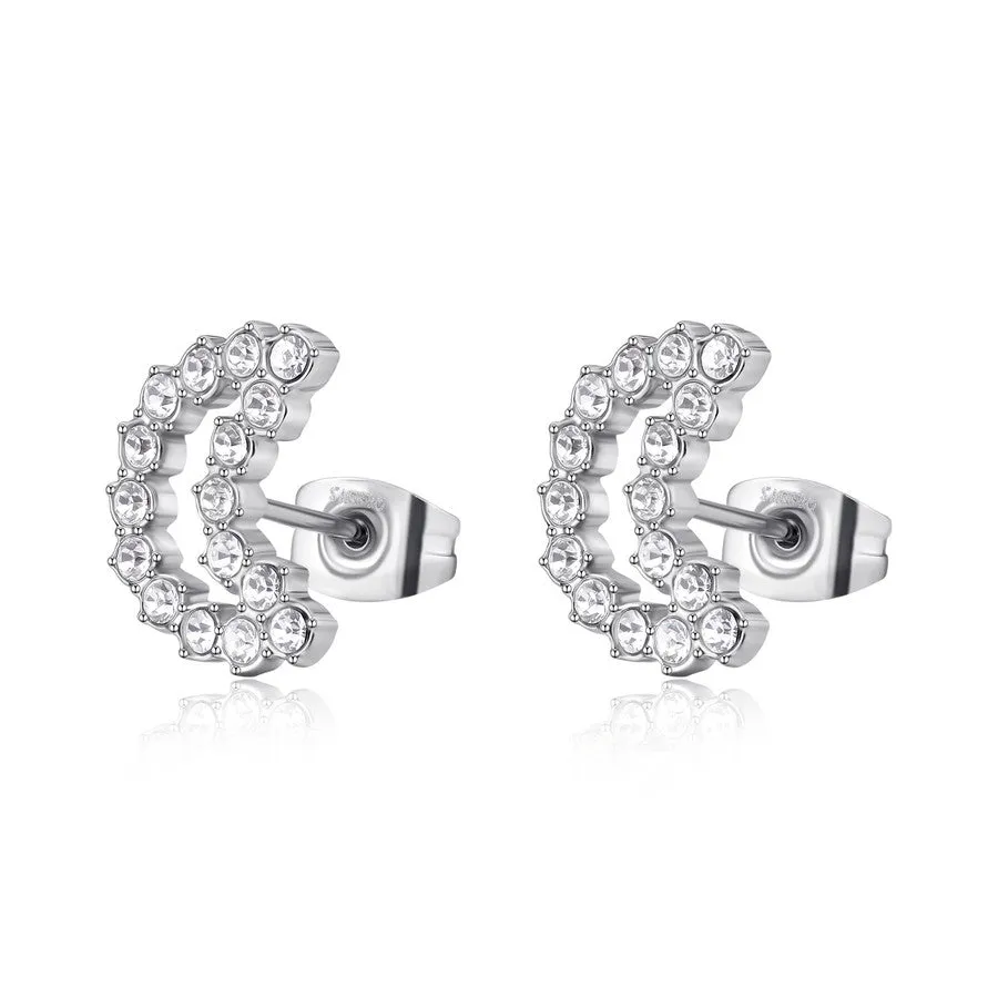 SWN27 Orecchini SAGAPò TWINKLE a forma di Luna in Acciaio Lucido e Cristalli