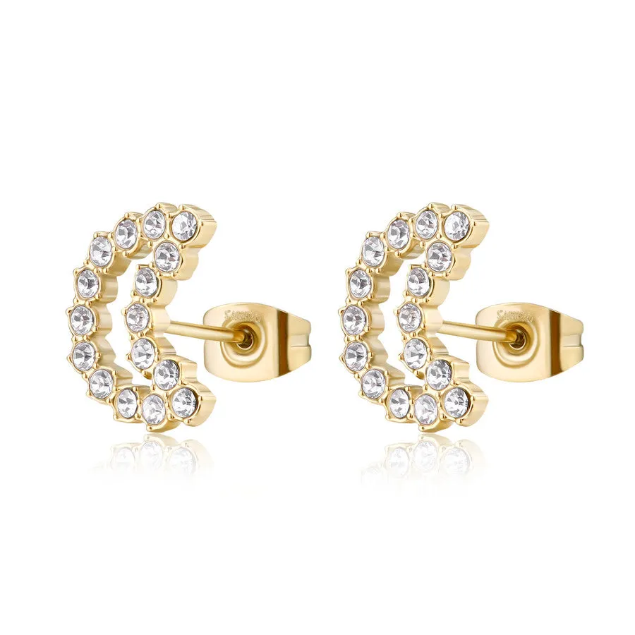 SWN28 Orecchini SAGAPò TWINKLE a forma di Luna in Acciaio placcato Oro 14Kt e Cristalli