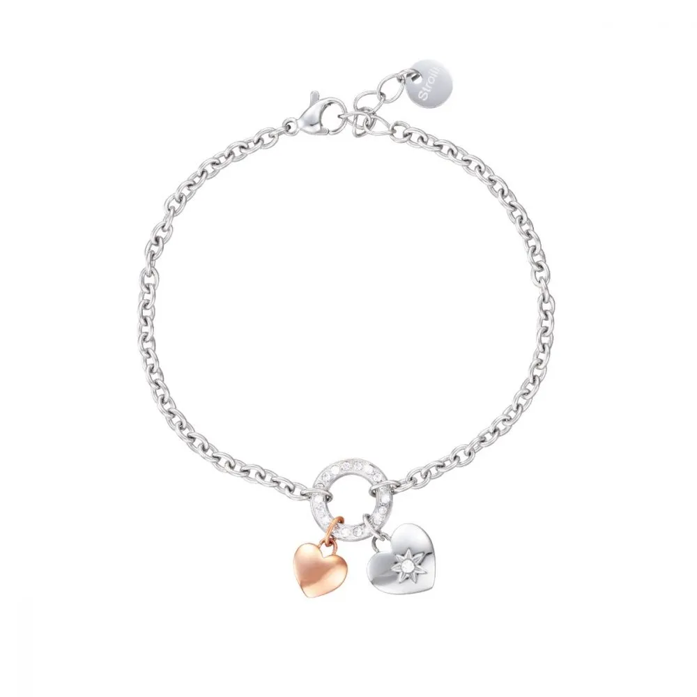 Stroili bracciale donna acciaio cuori rosè e cristalli lady chic 1680345