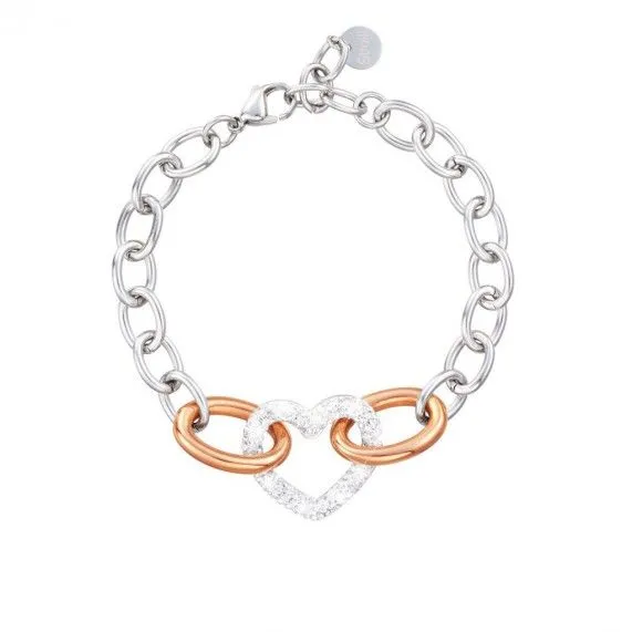 Stroili bracciale donna acciaio cuori zirconati e anello Rosè 1680313