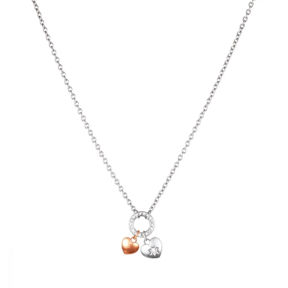 Stroili collana donna acciaio cuori rosè e cristalli lady chic 1680342