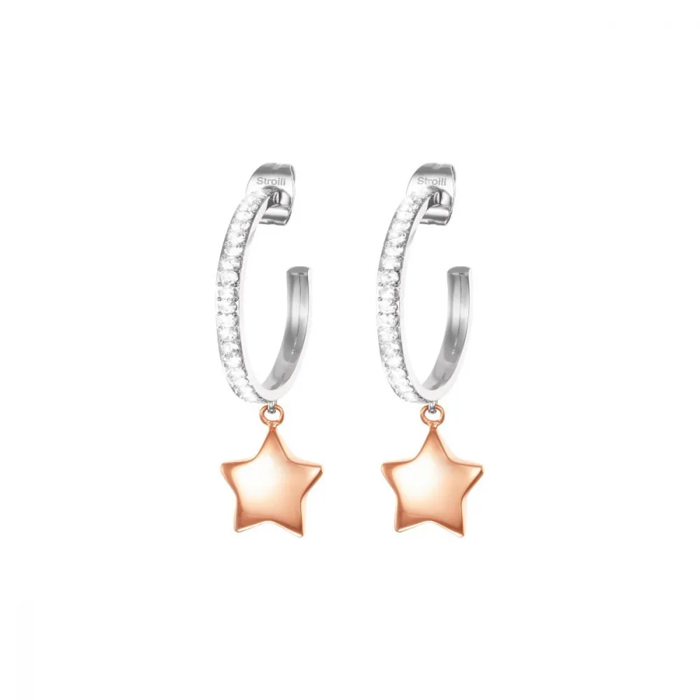 Stroili orecchini donna cerchio acciaio stella rosè e cristalli lady chic 1680347