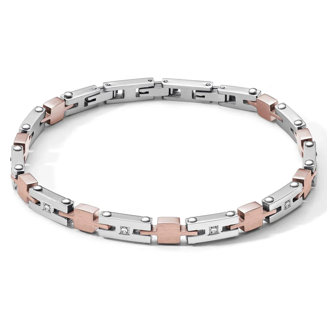 COMETE Uomo Acciaio UBR 1035 Bracciale Colore Argento e PVD Oro Rosa - Zip