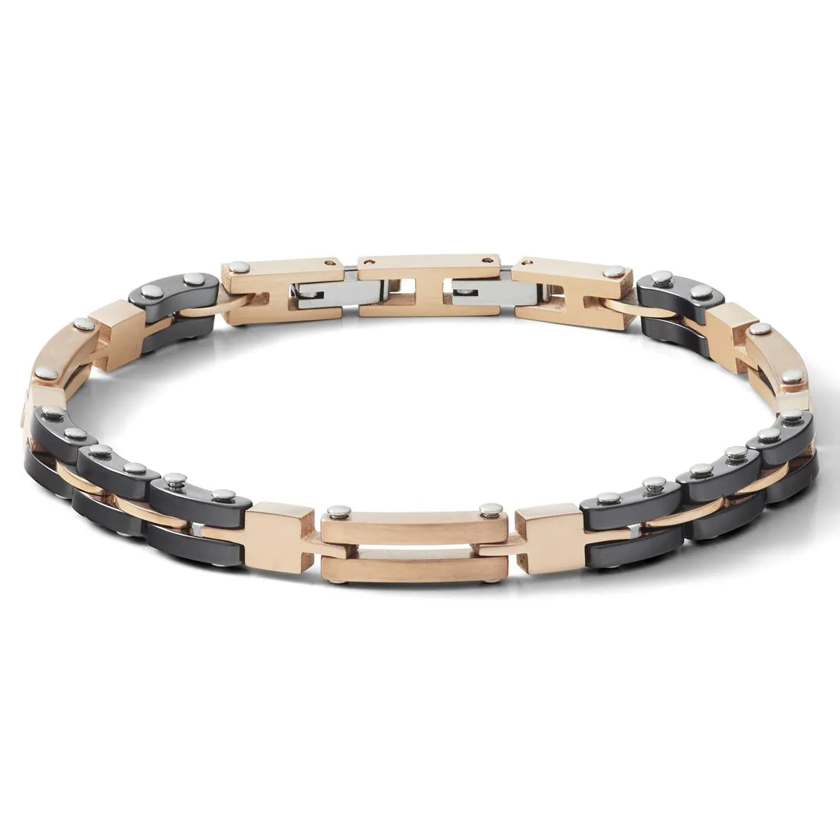 COMETE Uomo Acciaio UBR 1057 Bracciale PVD Oro Rosa e Ceramica Nera -Tyres