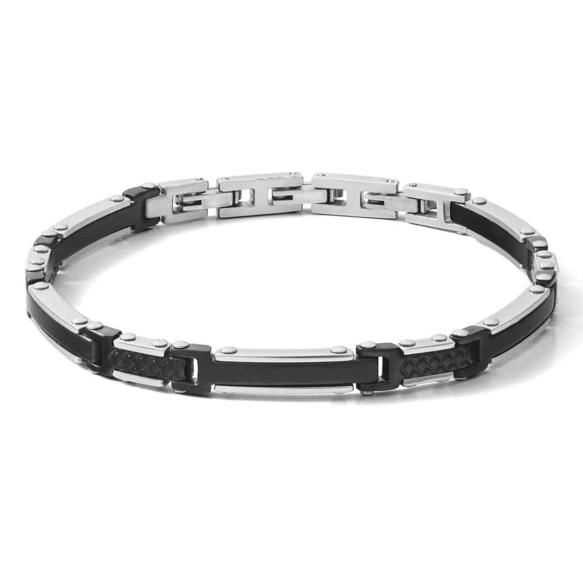 COMETE Uomo Acciaio UBR 1058 Bracciale Bicolore Nero e Argento - Texture