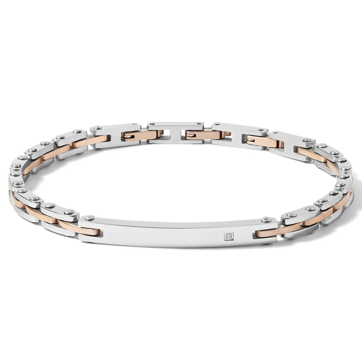 COMETE Uomo Acciaio UBR 1081 Bracciale con Targa Colore Argento e PVD Oro Rosa - Basic