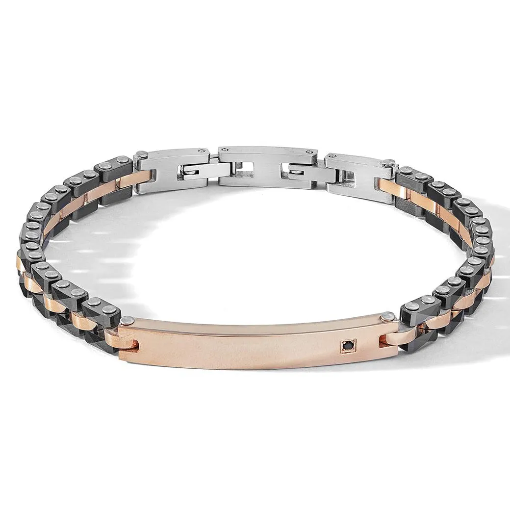COMETE Uomo Acciaio UBR 1086 Bracciale PVD Oro Rosa e Ceramica Nera -Tyres