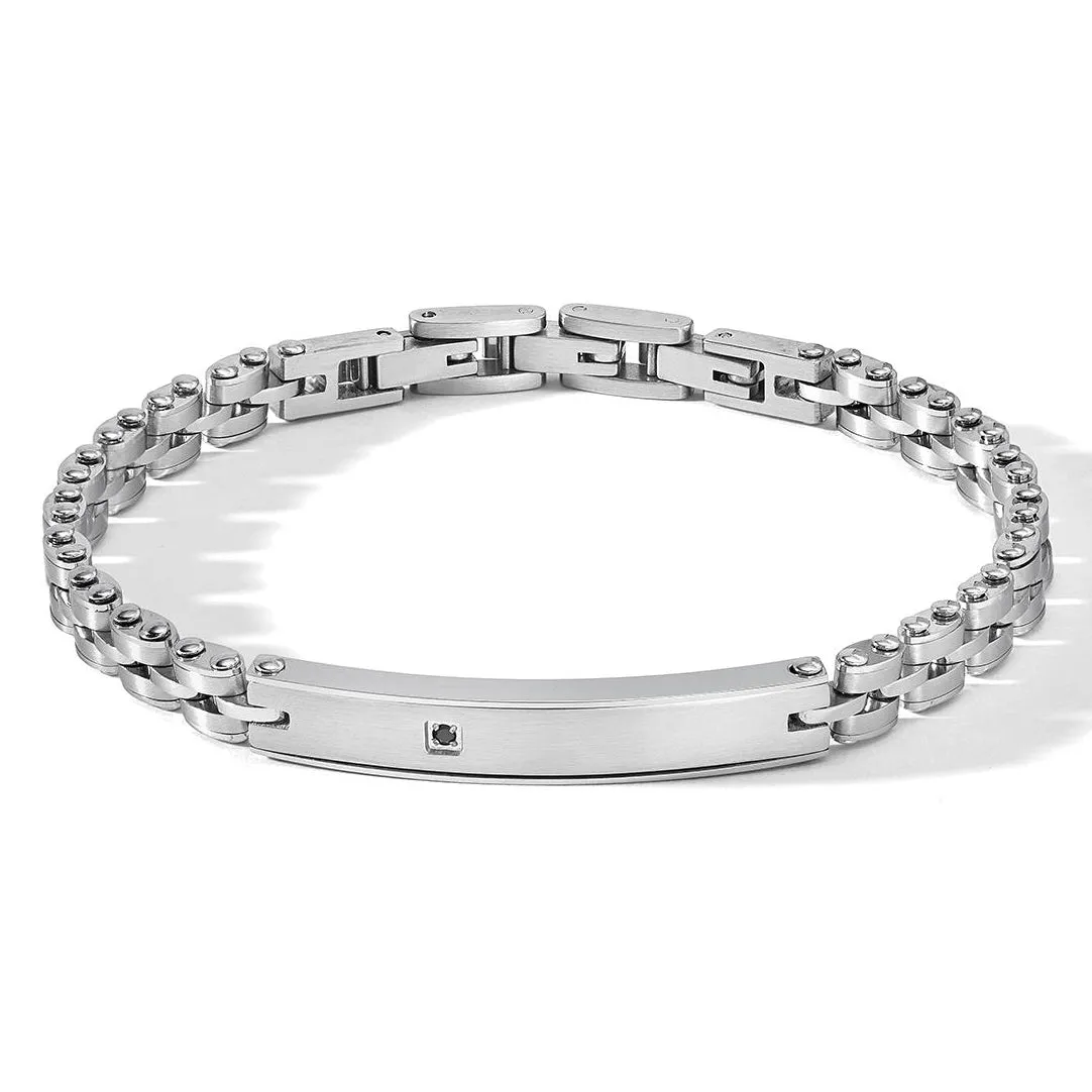COMETE Uomo Acciaio UBR 1093 Bracciale Colore Argento e Zircone nero - Zero
