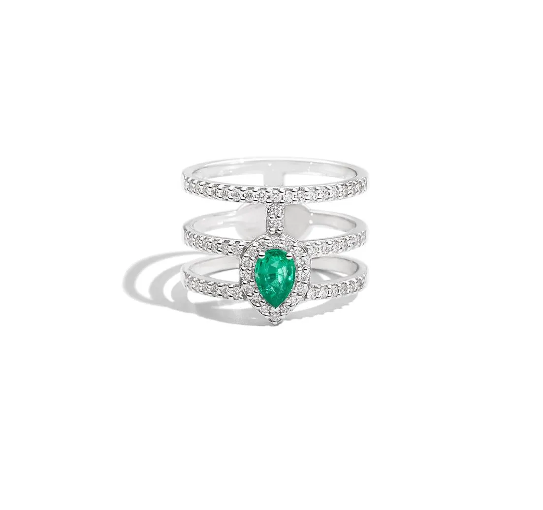 ANELLO RECARLO TATTOO ORO BIANCO DIAMANTI E SMERALDO