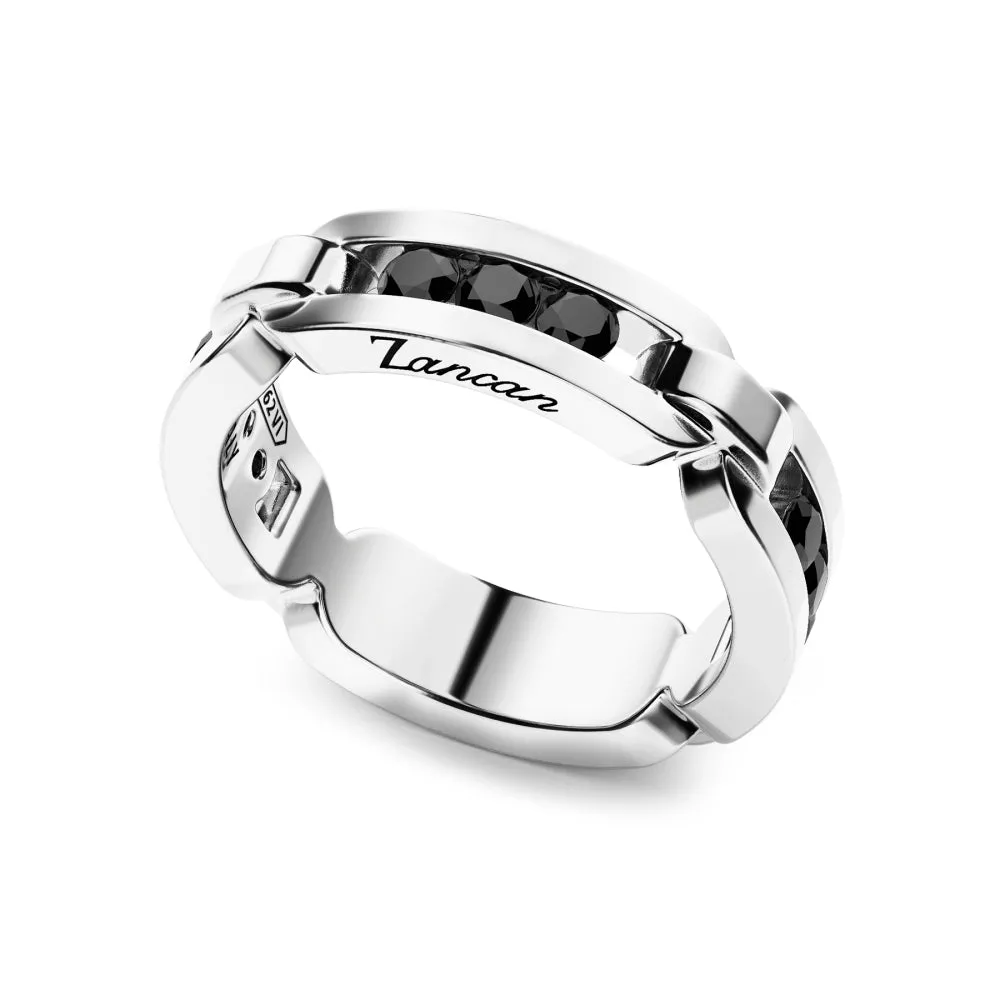 ZANCAN Anello Uomo in Argento con Pietre Nere ESA038