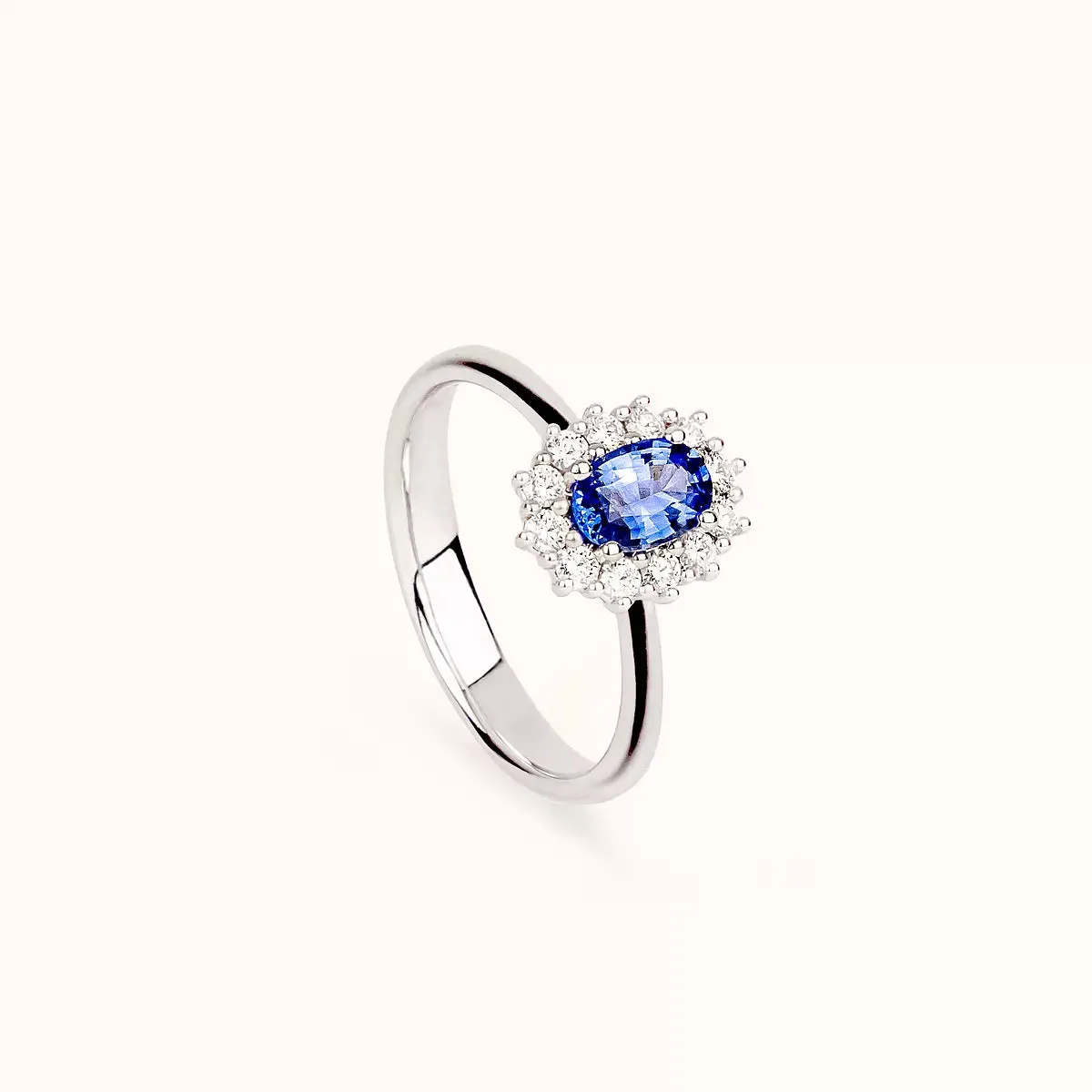 ALFYO Anello Kate Zaffiro 0.65 ct e Diamanti in Oro Bianco