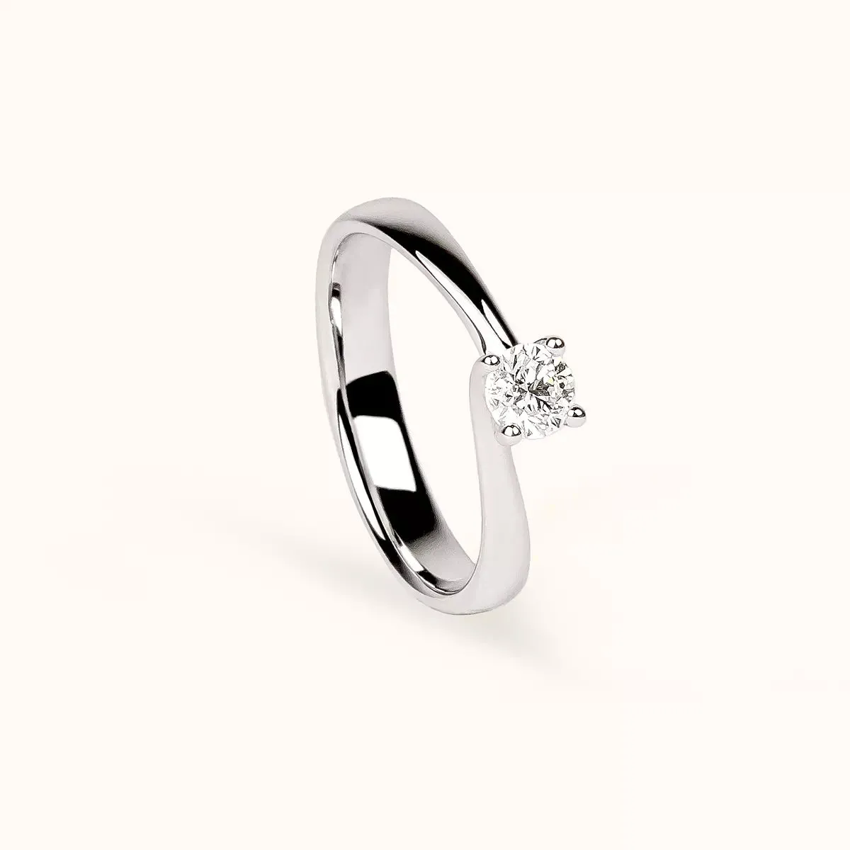 ALFYO Anello Solitario con Diamante in Oro Bianco