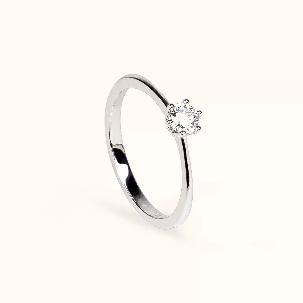 ALFYO Anello Solitario con Diamante in Oro Bianco 6 Griffe