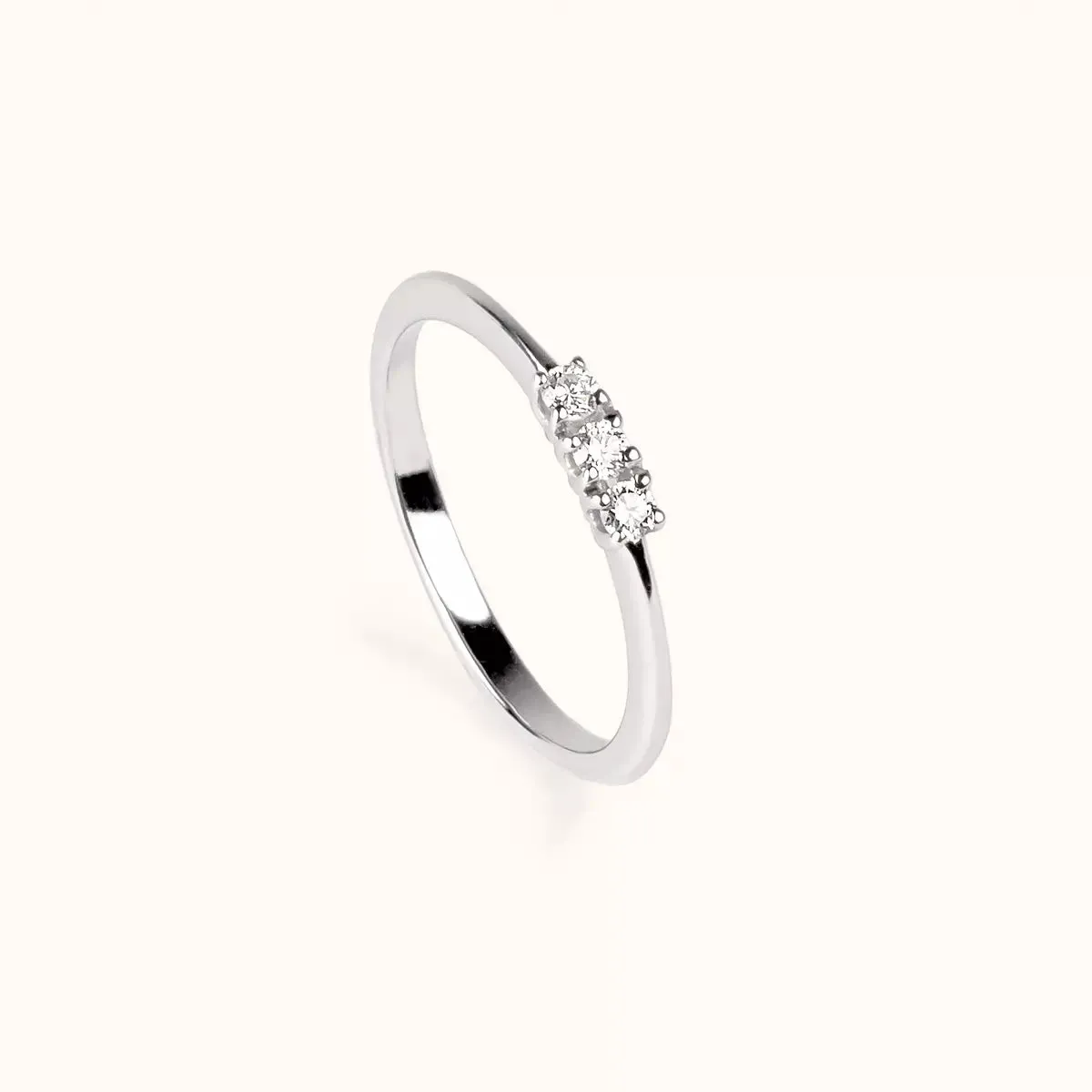 ALFYO Anello Trilogy in Oro Bianco e Diamanti 0.12 ct