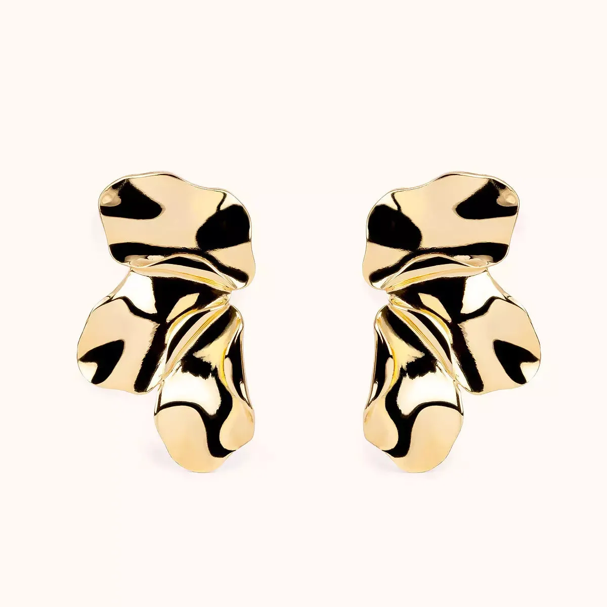 ALFYO Blossom Orecchini a Tre Petali in Argento Dorato