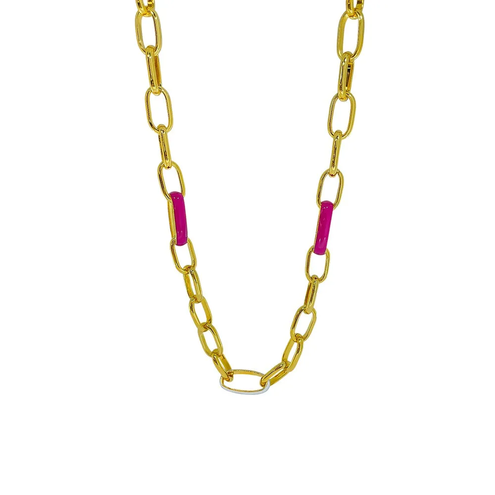 ALFYO Collana Catena Bold Fucsia Bianco GBNBPGFUWH