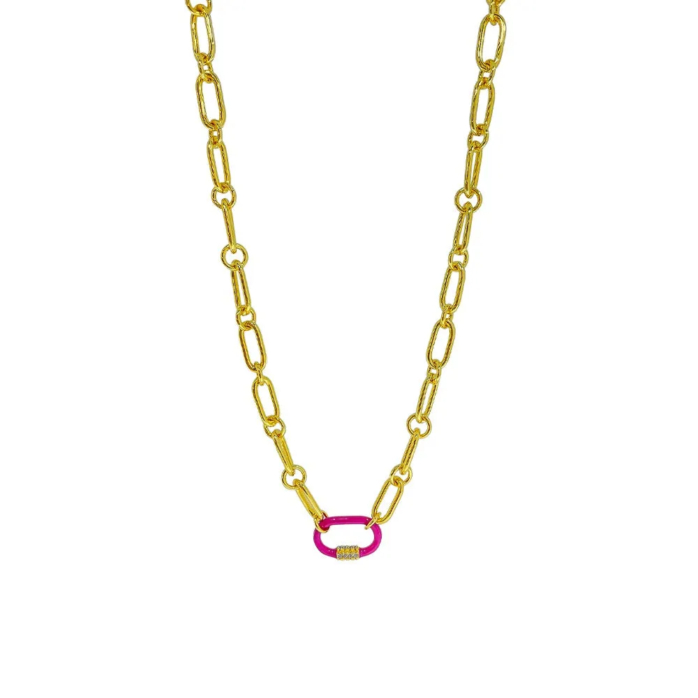 ALFYO Collana Catena Lock Fucsia GBNLPGFU