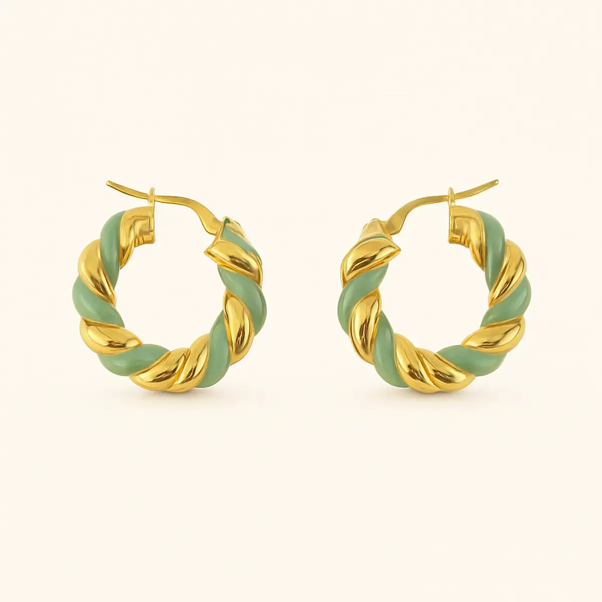 ALFYO Orecchini a Cerchio Croissant Verde GBECPGGR