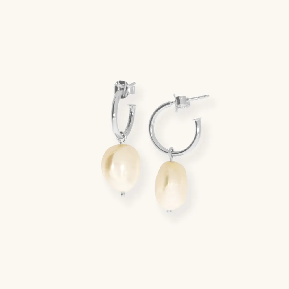 ALFYO Let It Glow Orecchini Cerchio in Oro Bianco con Perla