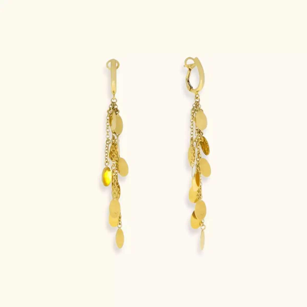 ALFYO Orecchini Pendenti in Oro Giallo con Petali