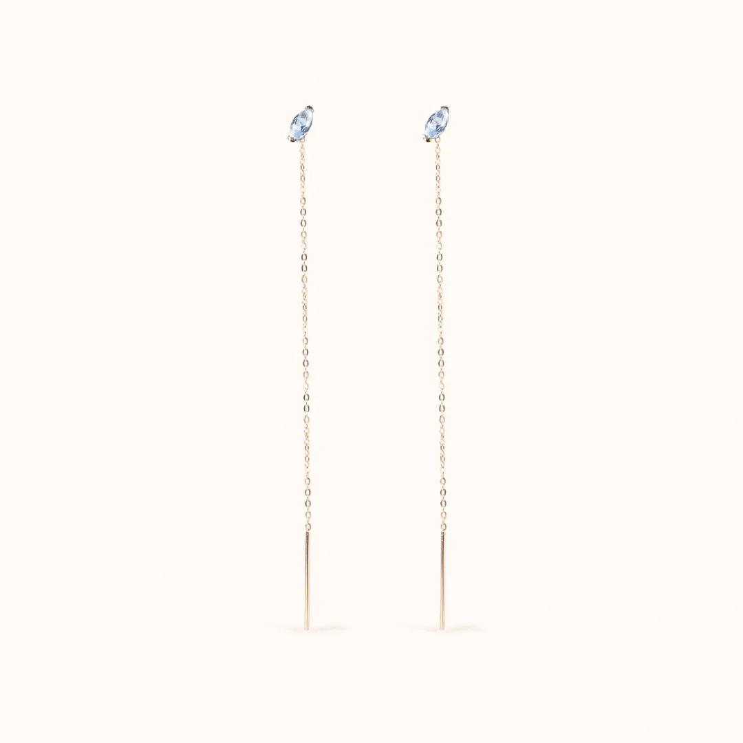 ALFYO Stilla Orecchini Pendenti Oro e Pietra Azzurra Taglio Marquise