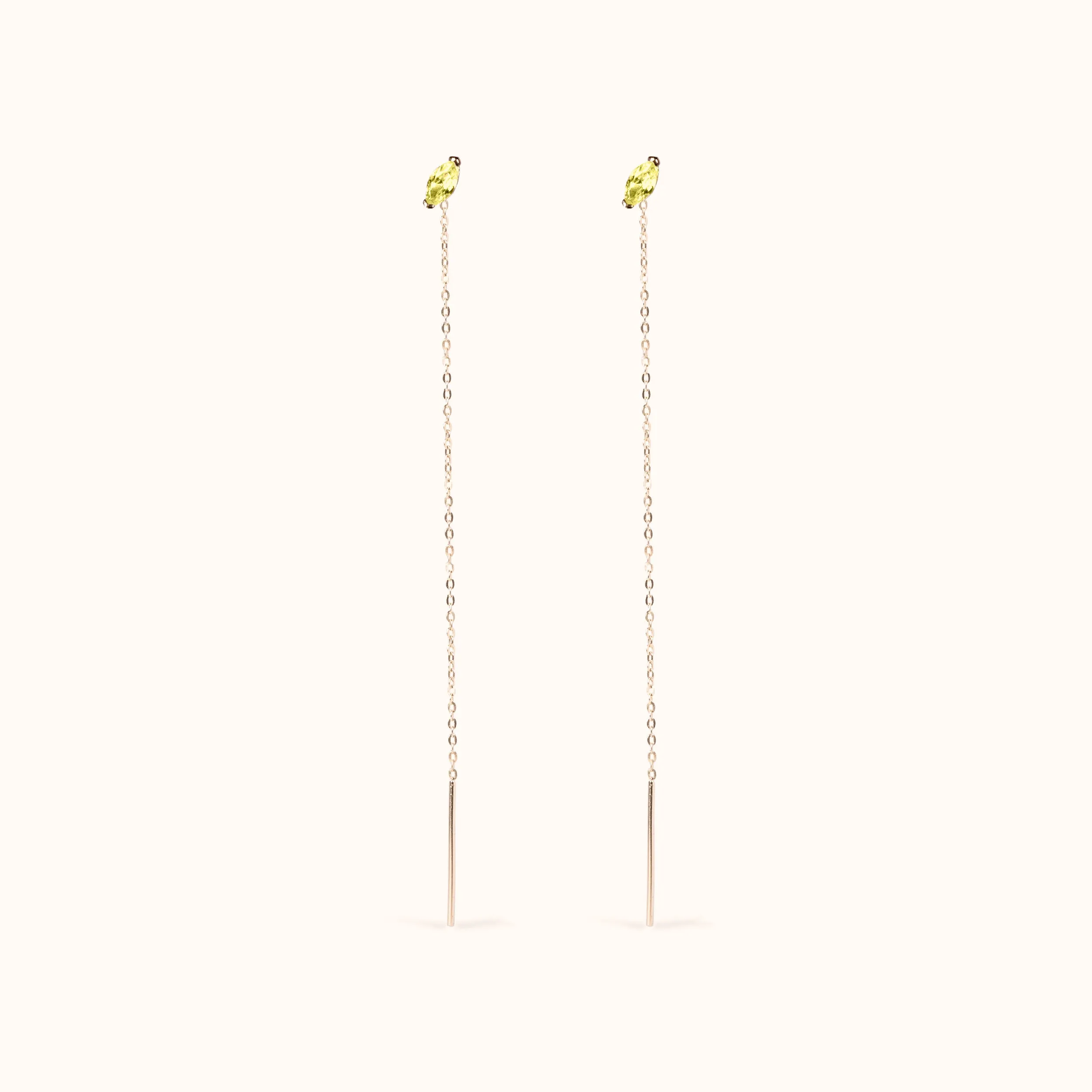 ALFYO Stilla Orecchini Lunghi Oro e Pietra Lime Taglio Marquise