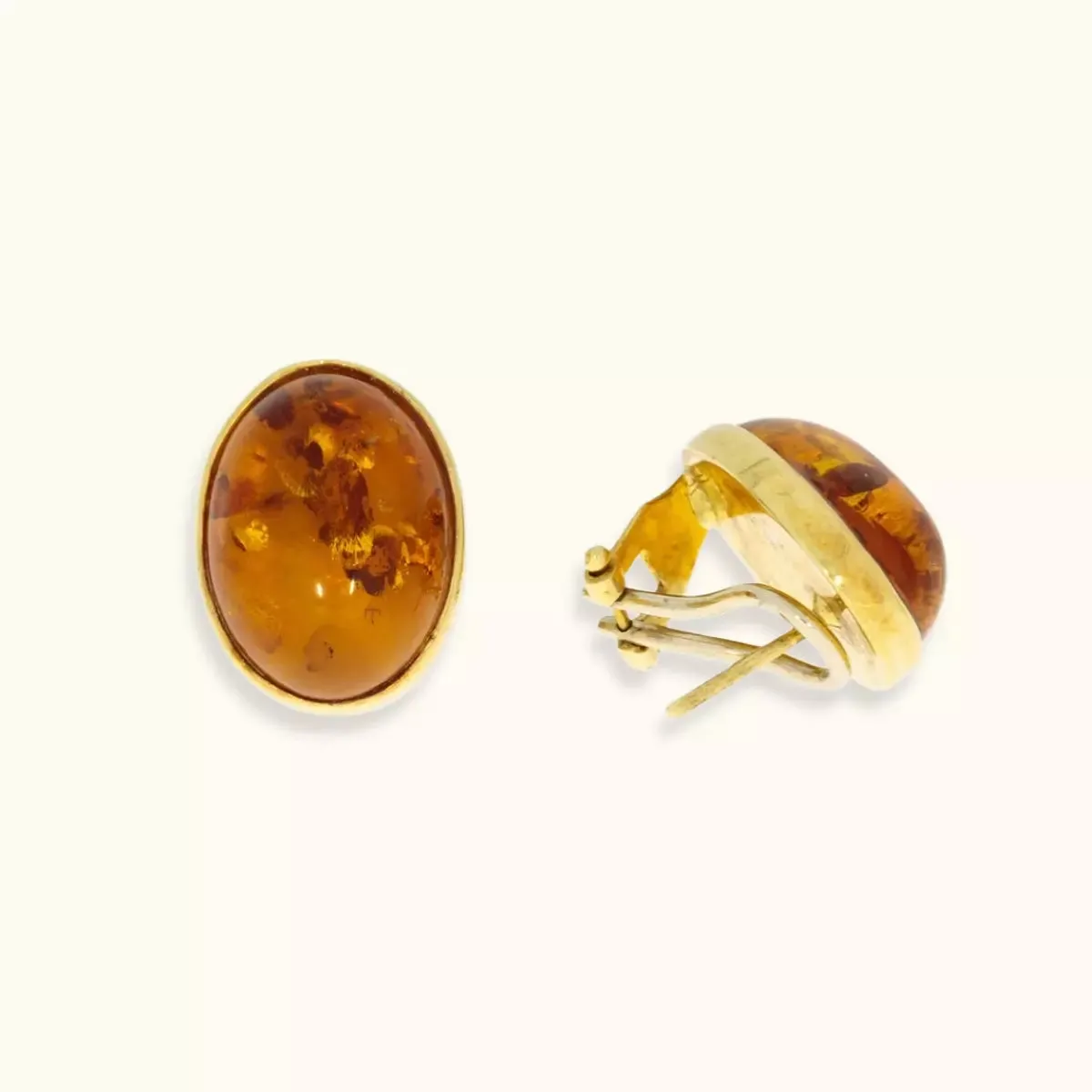 ALFYO Orecchini Vintage Ambra e Oro Giallo 18 kt Ovali