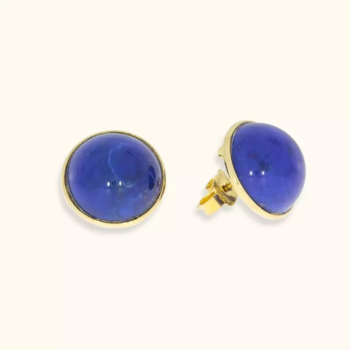 ALFYO Orecchini Vintage Lapis Cabochon e Oro Giallo