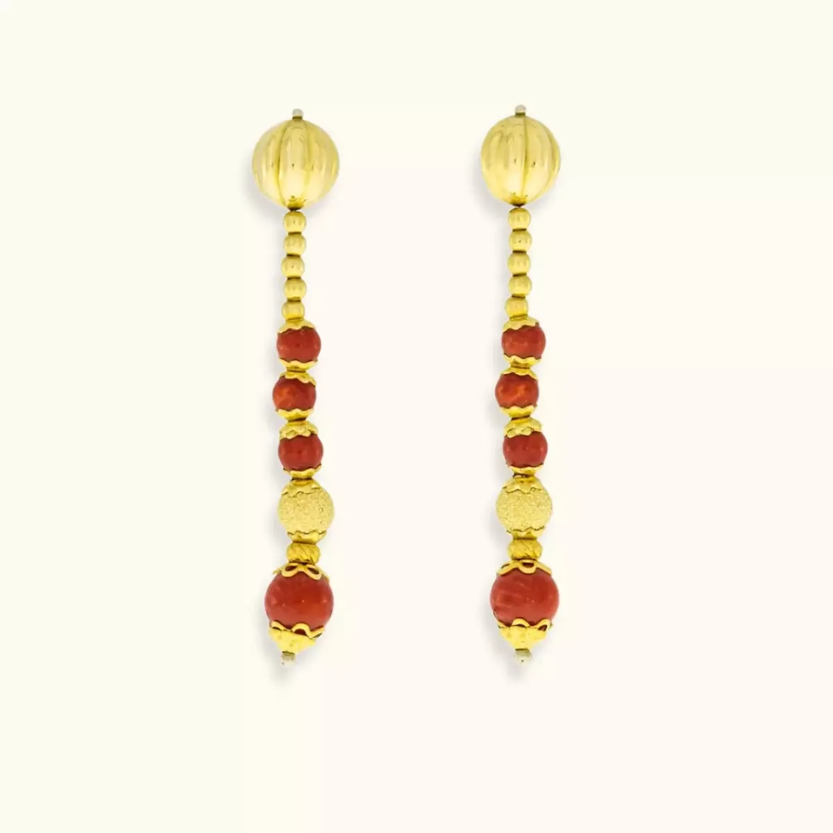 ALFYO Orecchini Pendenti Corallo Rosso e Oro Giallo