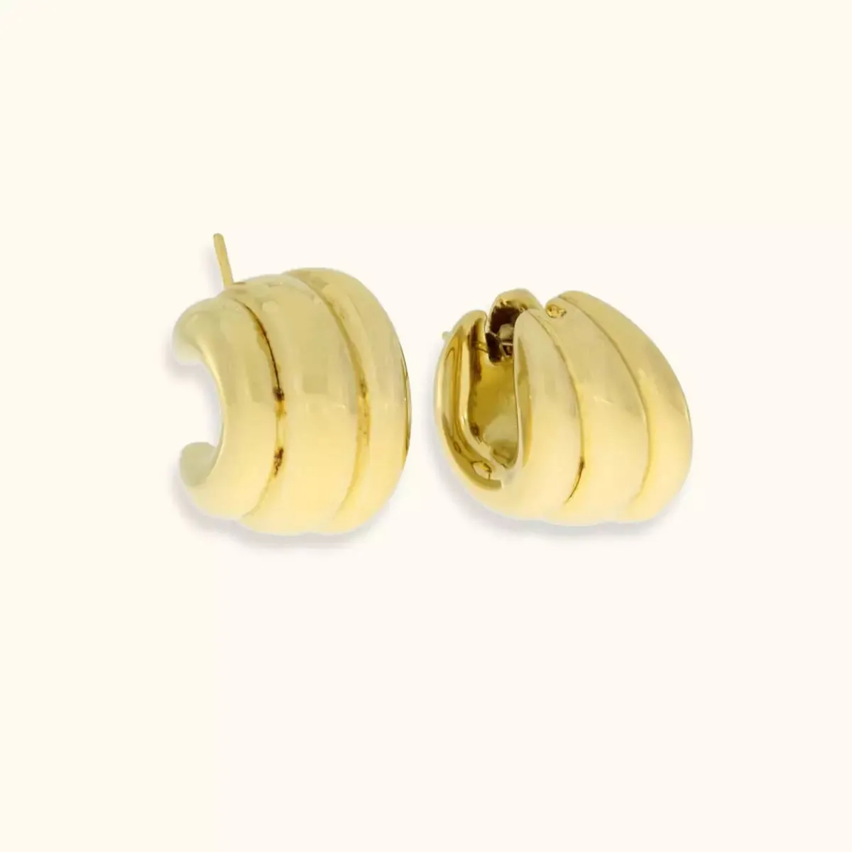 ALFYO Orecchini Vintage a Cerchio Rigati in Oro Giallo