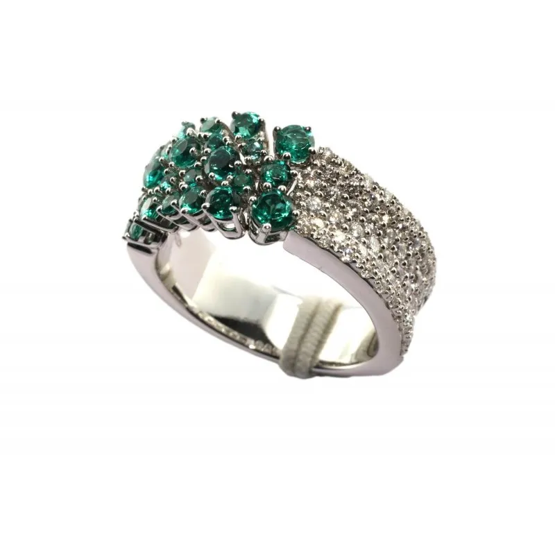 anello a fascia donna Chimento Bouquet 82666926 in oro 750 bianco con smeraldi e diamanti