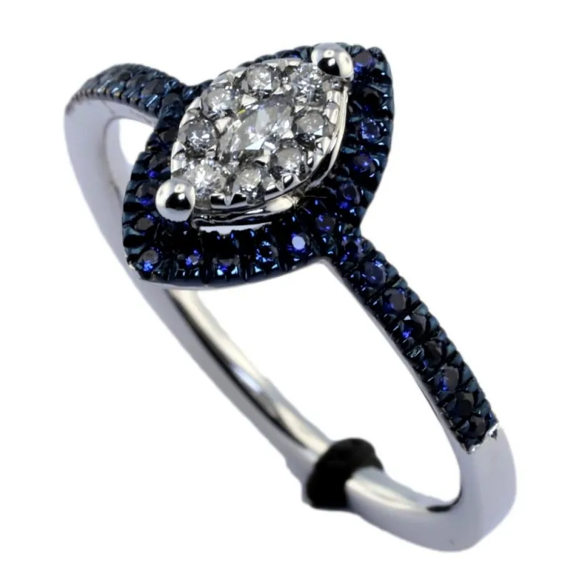 anello a pavè donna Recarlo xe216-bzaf in oro 750 bianco, zaffiri e diamanti