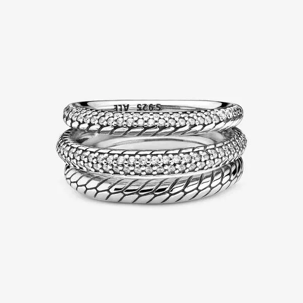 Anello a tripla fascia con maglia snake e pavé -199083C01