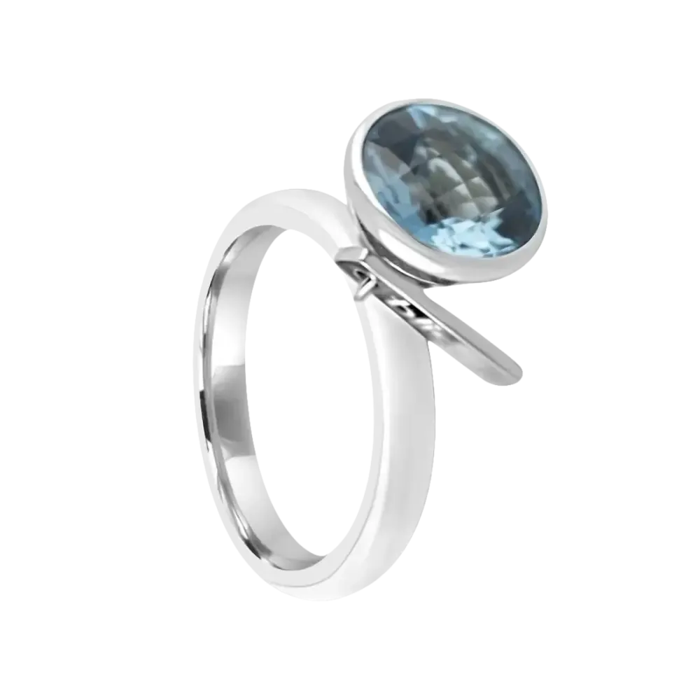 Anello Acciaio Donna Solitario Topazio Azzurro Bliss