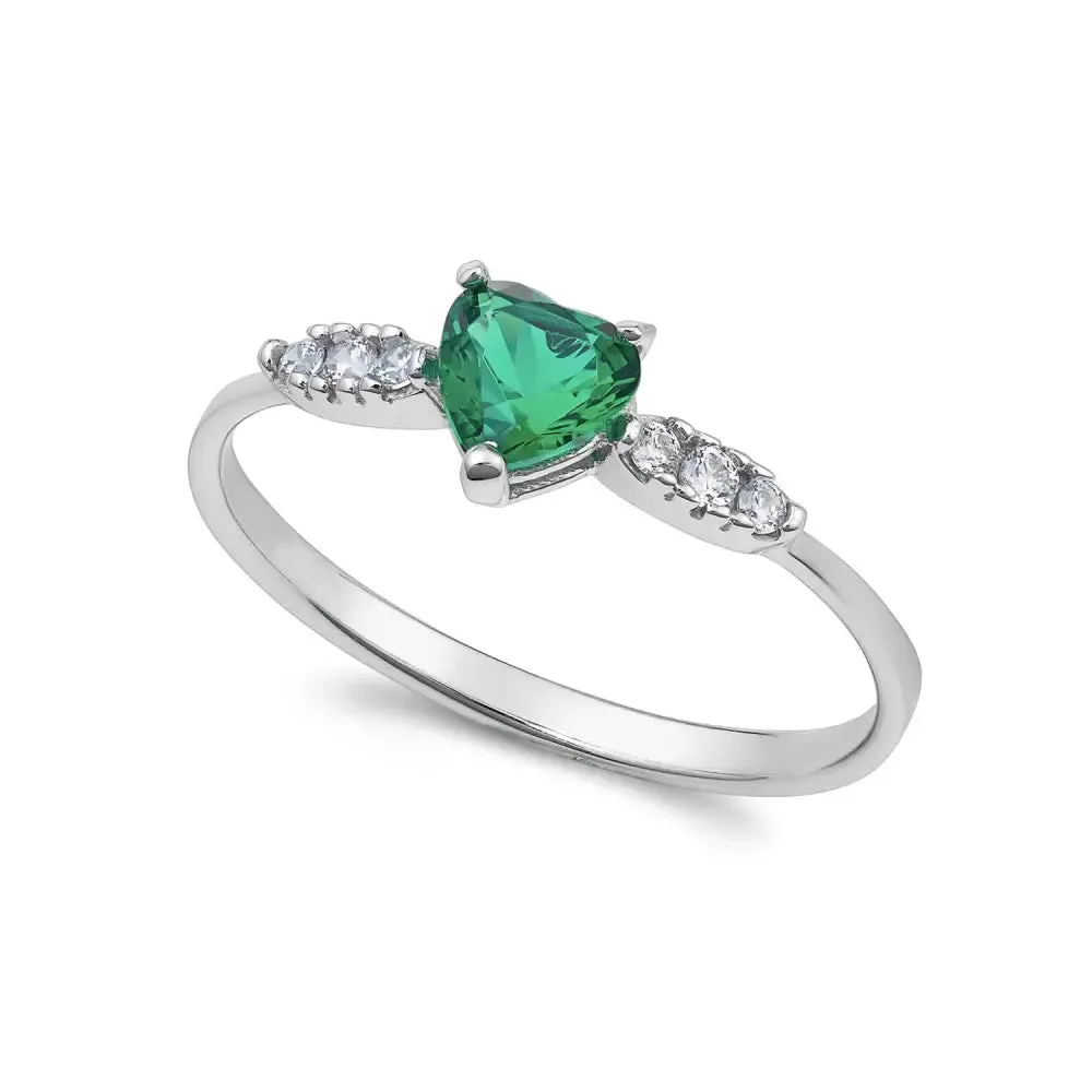 Anello Ambrosia Oro Bianco Cuore Verde e Zirconi