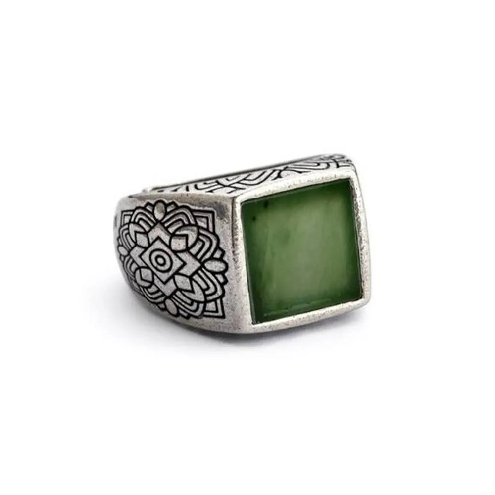 Anello Antracite Argento e Pietra Dura MANDALA GIADA