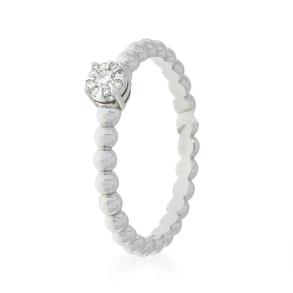 Anello solitario in oro bianco 18 Kt. con diamanti - ANB 1796