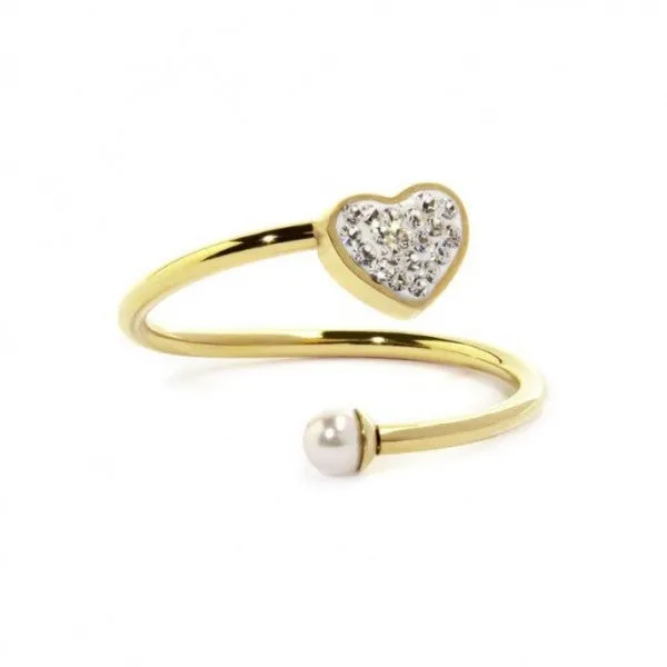 Anello Cuore Con Cristalli E Perla