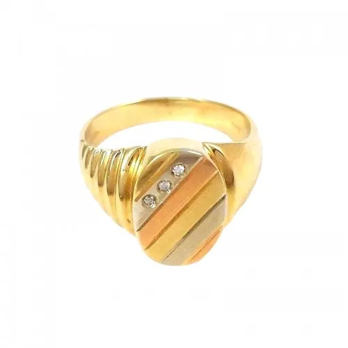 ANELLO SCUDO DA UOMO IN ORO GIALLO BIANCO E ROSA 18 KT CON ZIRCONI