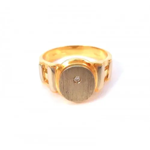 ANELLO SCUDO DA UOMO IN ORO GIALLO E BIANCO 18 KT CON ZIRCONE